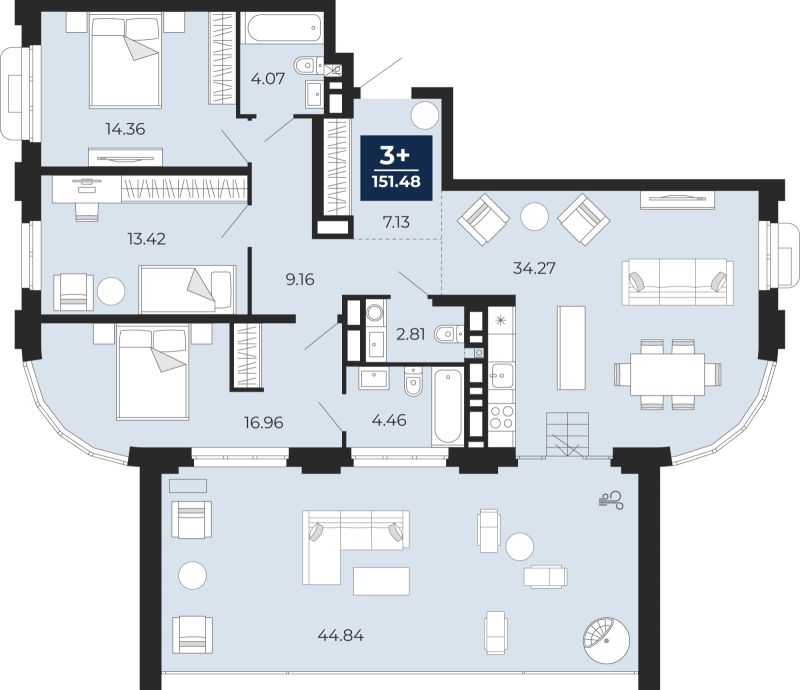 Планировка 3-комн. квартира, 120.1 м² — ЖК «Айвазовский»