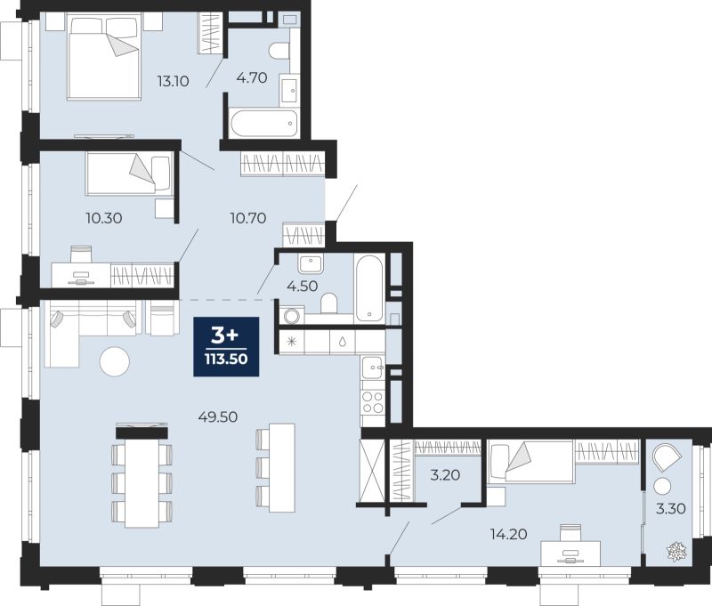 Планировка 3-комн. квартира, 113.5 м² — ЖК «Айвазовский»