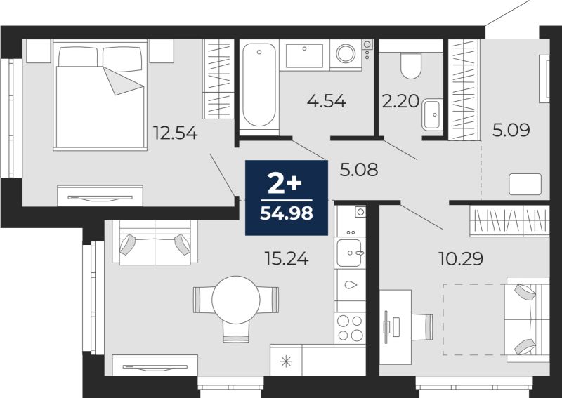 Планировка 2-комн. квартира, 55 м² — ЖК «Прео»