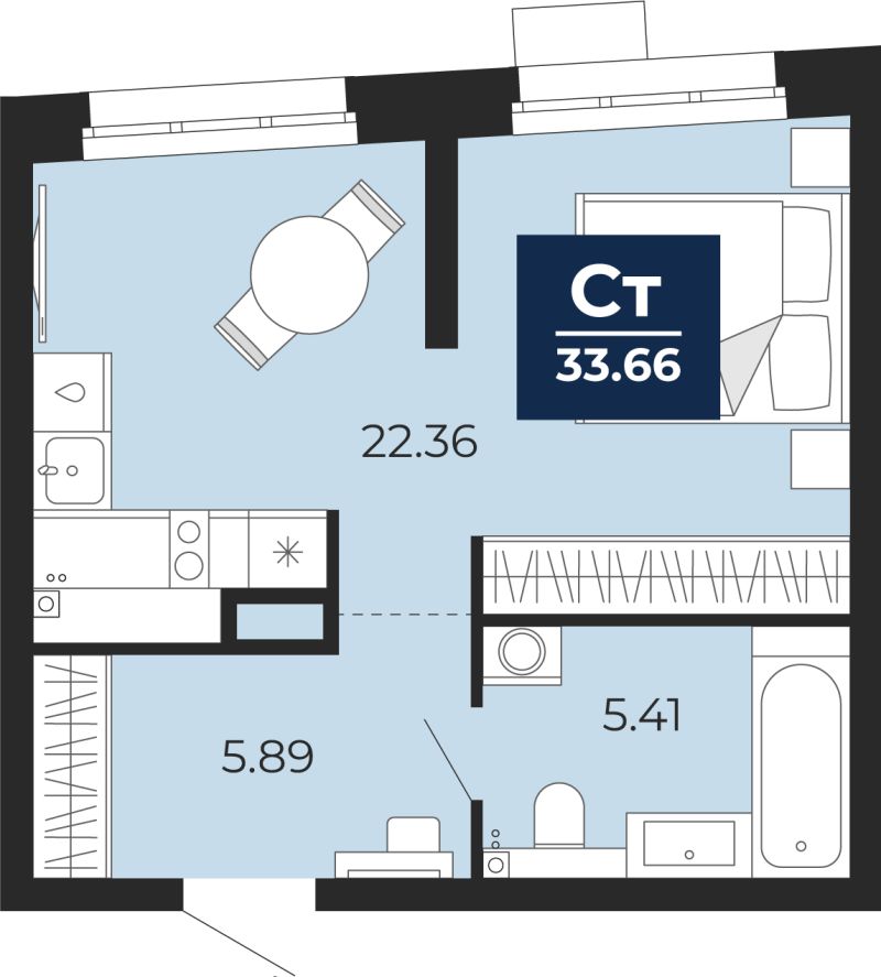 Планировка 1-комн. квартира, 33.7 м² — ЖК «Прео»