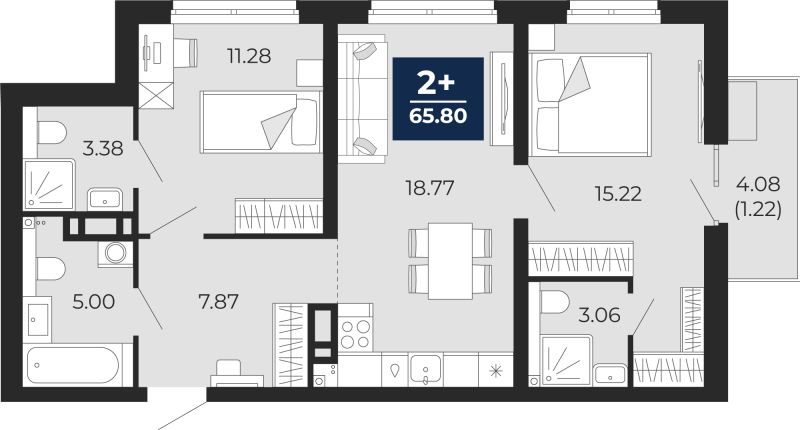 Планировка 2-комн. квартира, 64.6 м² — ЖК «Прео»