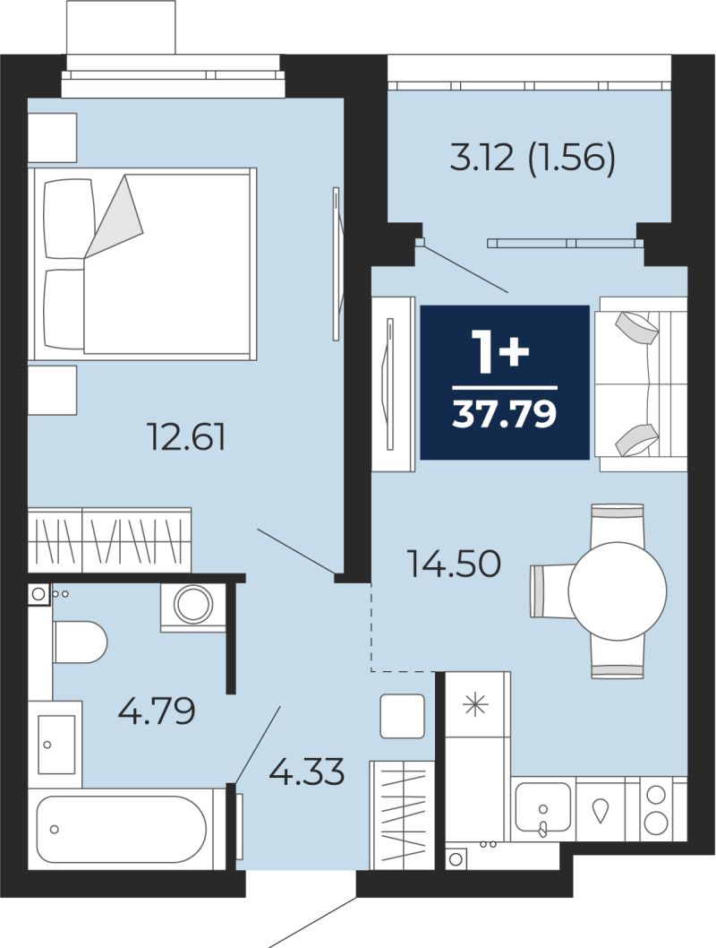 Планировка 1-комн. квартира, 36.2 м² — ЖК «Прео»