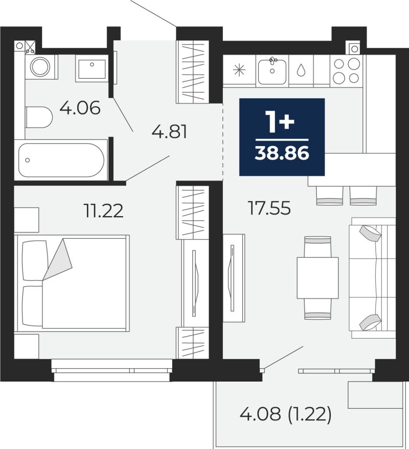 Планировка 1-комн. квартира, 40.5 м² — ЖК «Прео»