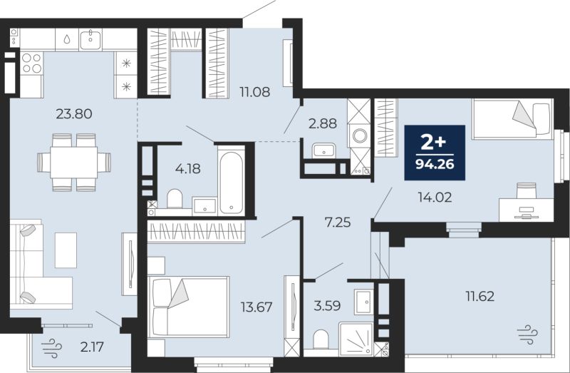 Планировка 2-комн. квартира, 84.6 м² — ЖК «Прео»
