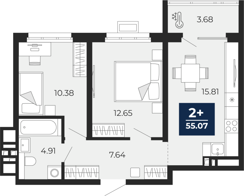 Планировка 2-комн. квартира, 55.1 м² — ЖК «Прео»