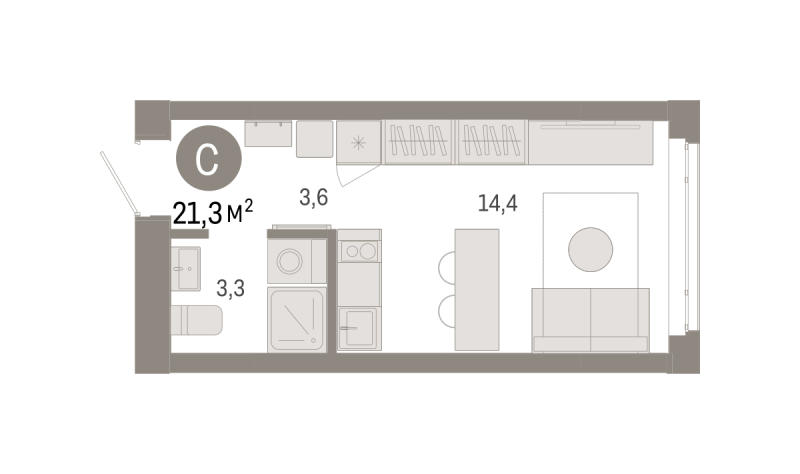 Планировка Студия, 21.3 м² — ЖК «Республики 205»