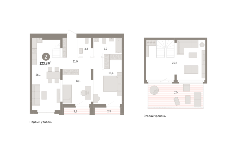 Планировка 2-комн. квартира, 123.8 м² — ЖК «Речной порт»