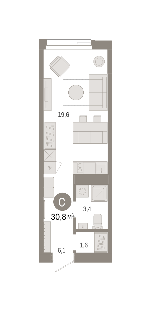 Планировка Студия, 30.8 м² — ЖК «Зарека»