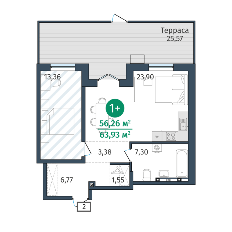 Планировка 1-комн. квартира, 56.2 м² — ЖК «Гринвуд»