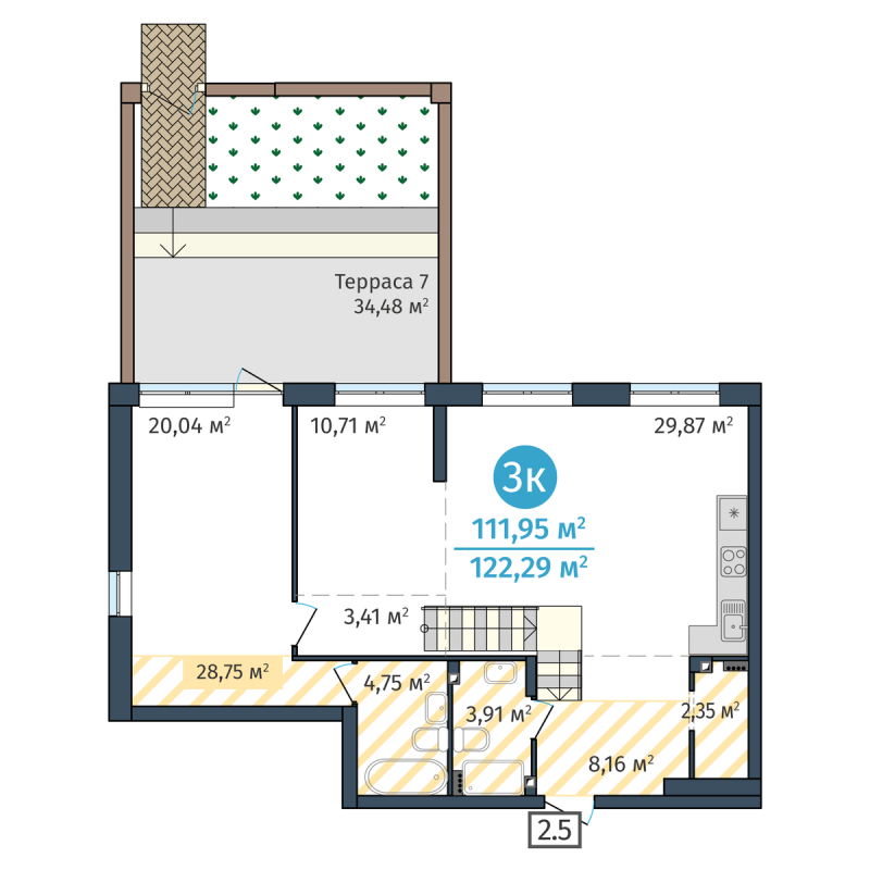 Планировка 3-комн. квартира, 112 м² — ЖК «ДОК»