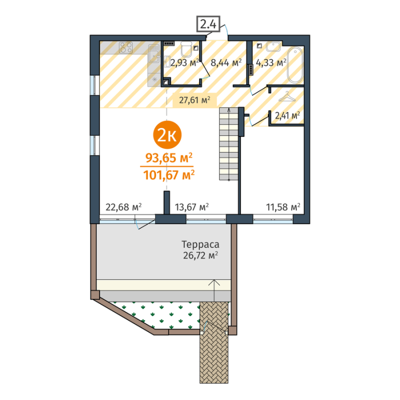 Планировка 2-комн. квартира, 93.7 м² — ЖК «ДОК»