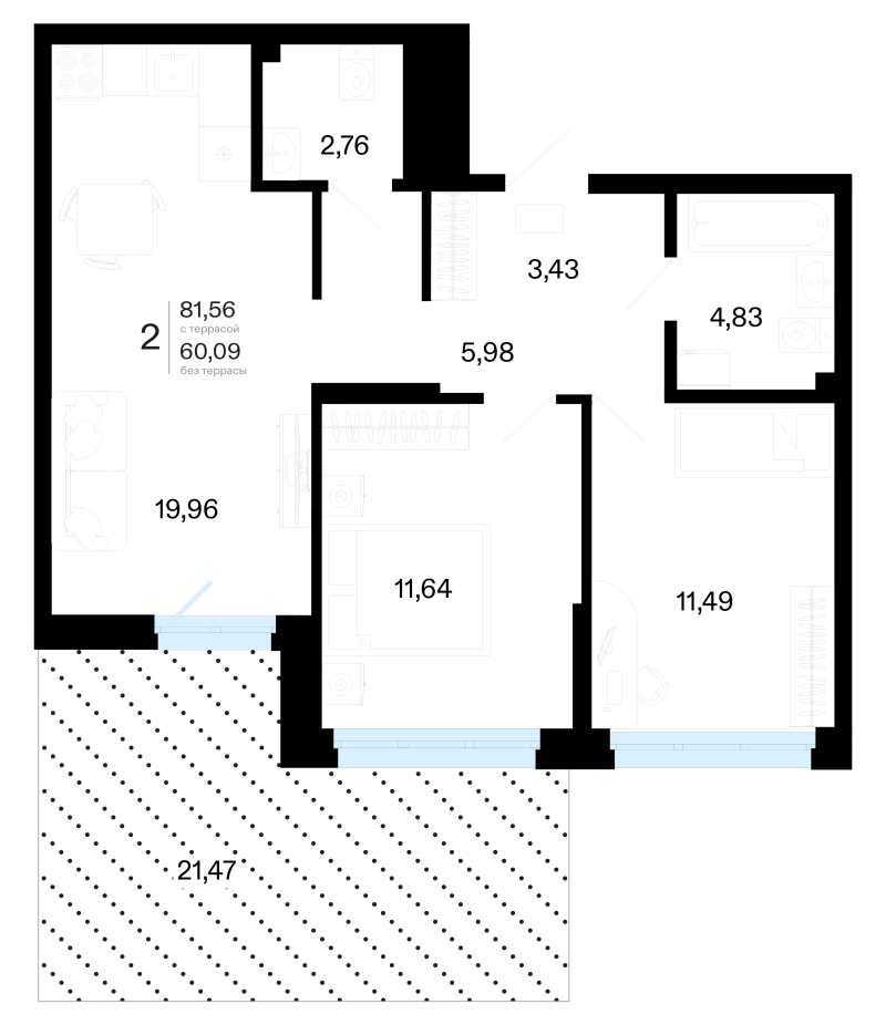 Планировка 2-комн. квартира, 81.6 м² — ЖК «Символ»