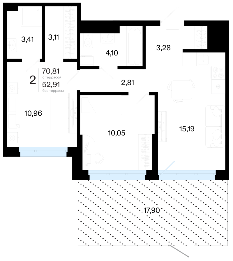 Планировка 2-комн. квартира, 70.8 м² — ЖК «Символ»