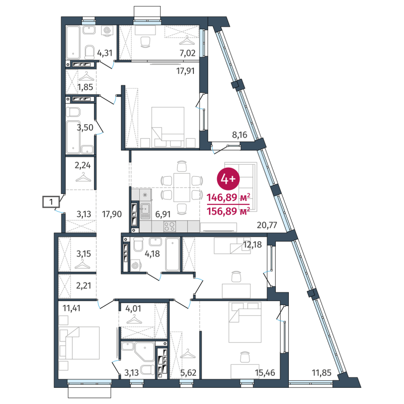 Планировка 4-комн. квартира, 146.9 м² — ЖК «Этика»
